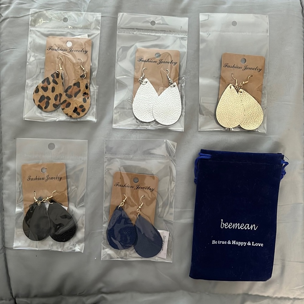 Beemean real leather earrings-NEW-5 colors-you get all 5 & a storage bag